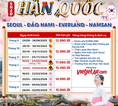 2025 -2026 SEOUL - NAMI - EVERLAND - KHÁM PHÁ XỨ SỞ KIM CHI