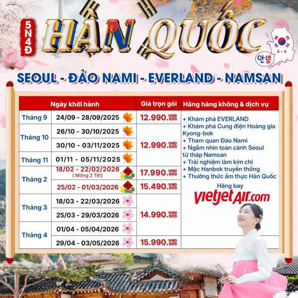 2025 -2026 SEOUL - NAMI - EVERLAND - KHÁM PHÁ XỨ SỞ KIM CHI